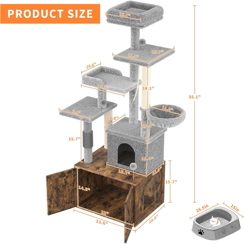 139.95cm H Cat Tree, Brown