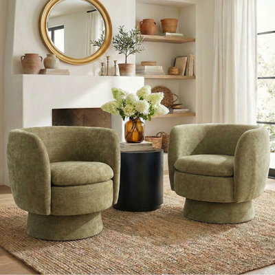 31" Wide Upholstered Swivel Barrel Accent ArmChair - 360° Rotation (2-Pack)