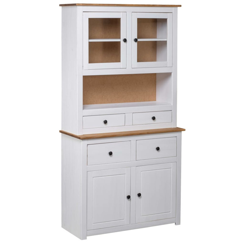 Armoire de rangement en bois massif pin, Blanc / Naturel