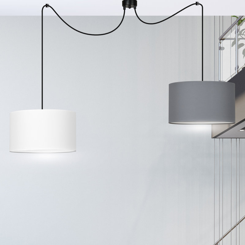 Pascua 2 - Light Black Drum Pendant, White/Grey