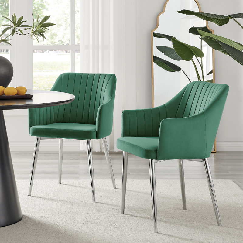Wethersfield Velvet Upholstered Dining Chairs, Silver, Green