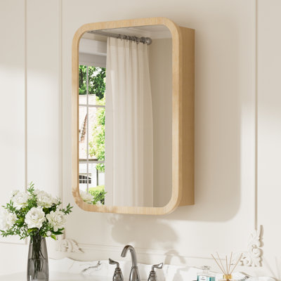 Armoire à pharmacie en bois avec miroir H 16 po x H 24 po Nilo, tablettes réglables en verre, porte réversible, chêne entièrement assemblée