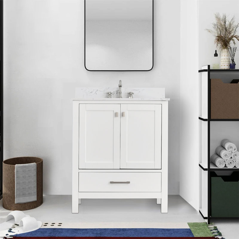 30-inch Bathroom Vanity With Engineered Stone Top, White