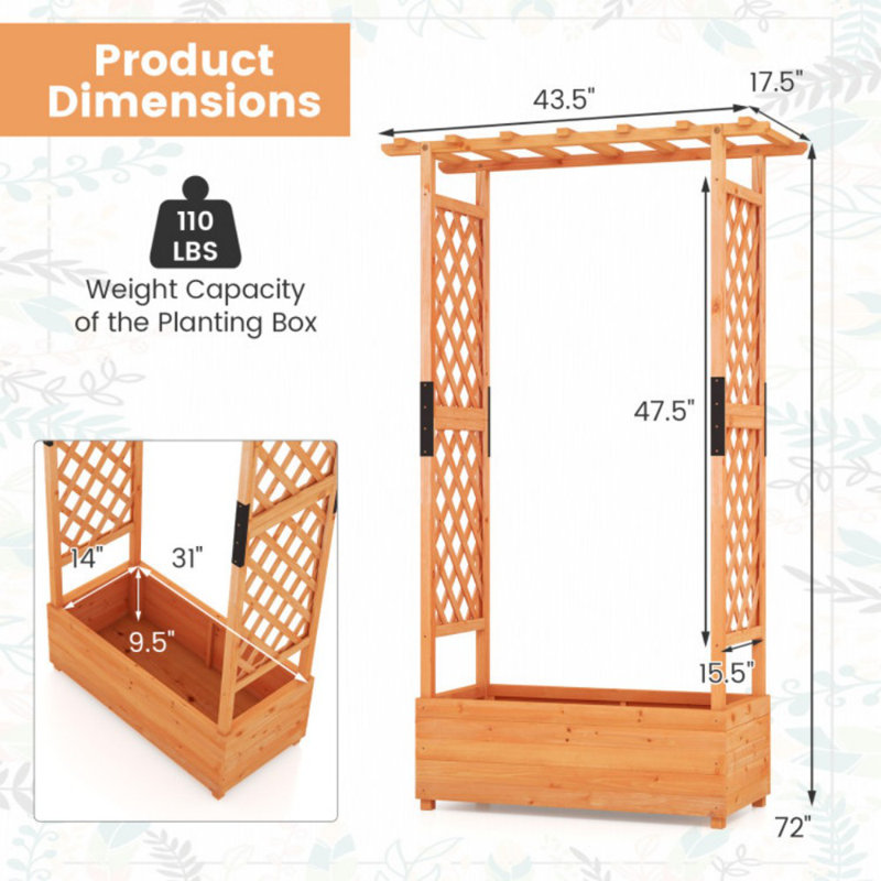 Arlmont & Co. Raised Garden Bed Vertical Plant Container For Vine Climbing Plant Flower