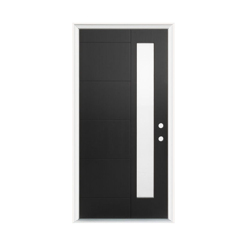 36 po X 80 po Porte d'entrée noire en fibre de verre, ouverture vers la gauche, verre givré, Left