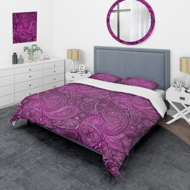 Cachemire floral mauve - Ensemble de housse de couette abstrait - Microfibre de polyester