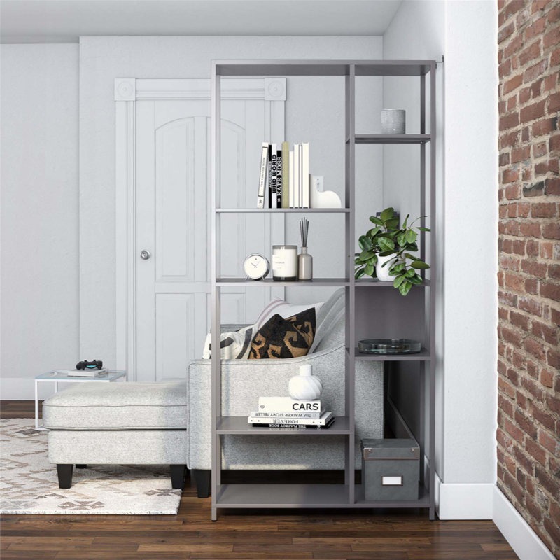 Mission District Metal Bookcase Room Divider, 6 Varied-Size Shelves, Powder-Coated Frame