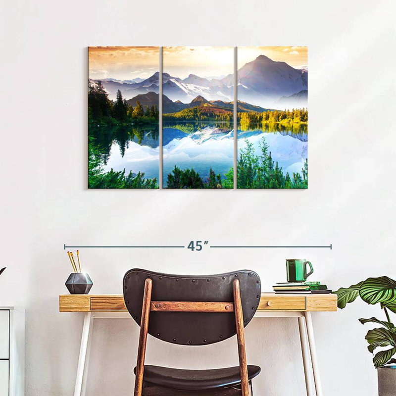 «Mountain and Lake Sunrise», reproduction d'art sur toile, H 24 po x l 38 po x P 1,25 po
