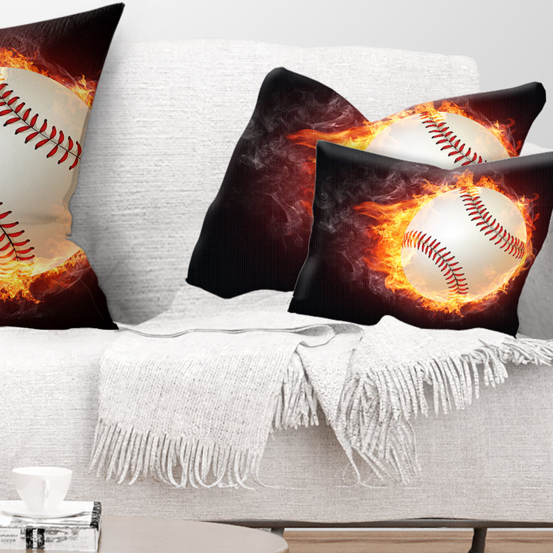 Fiery Baseball Sports Printed Rectangular Throw Pillow