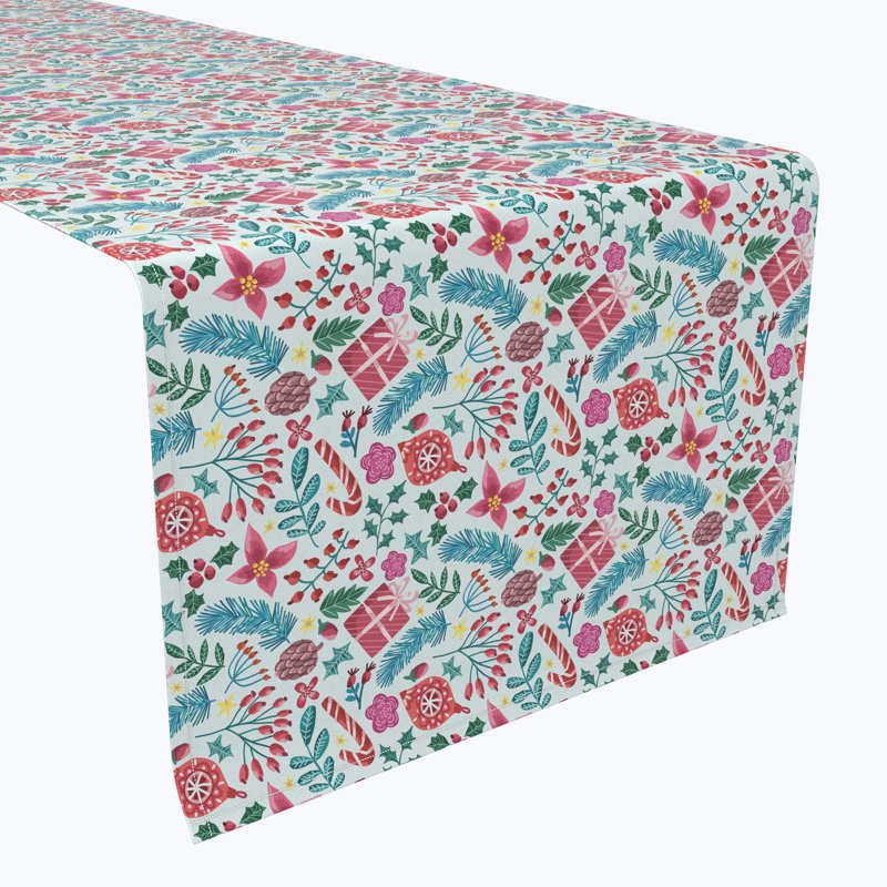 Wolfeboro Floral Table Runner, 72" x 12", Christmas Candy Cane Celebration, Blue/Pink