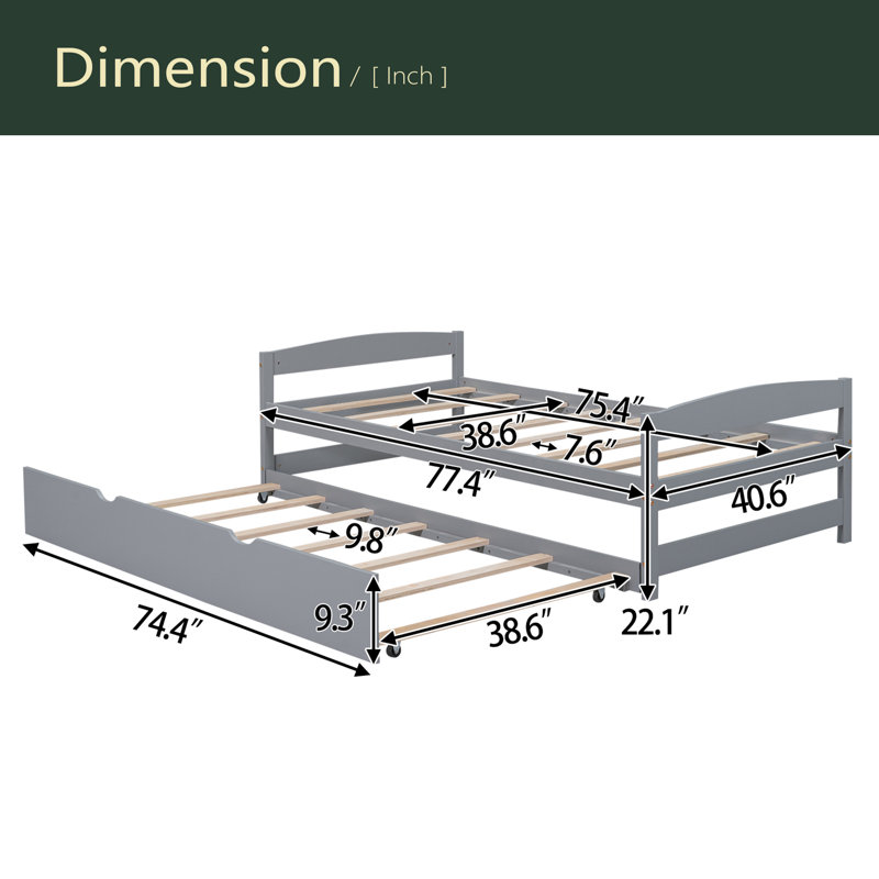 Lit plateforme simple avec lit gigogne simple, Gris