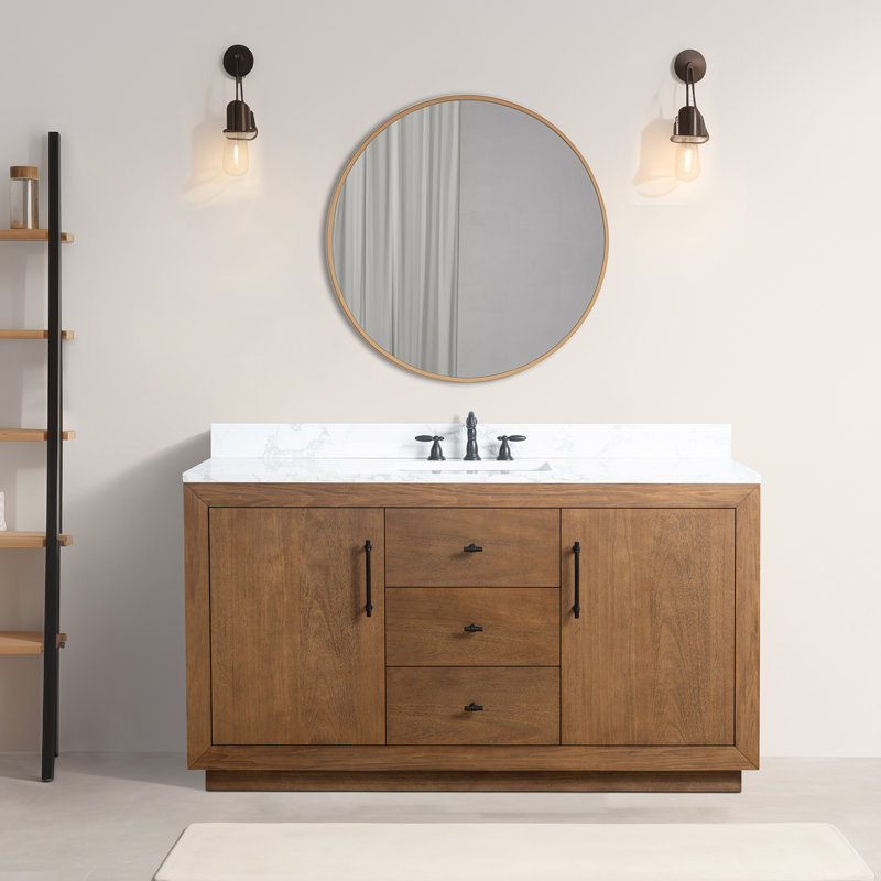 Ensemble de meuble-lavabo simple, 60", Blanc Arabescato, Tanné
