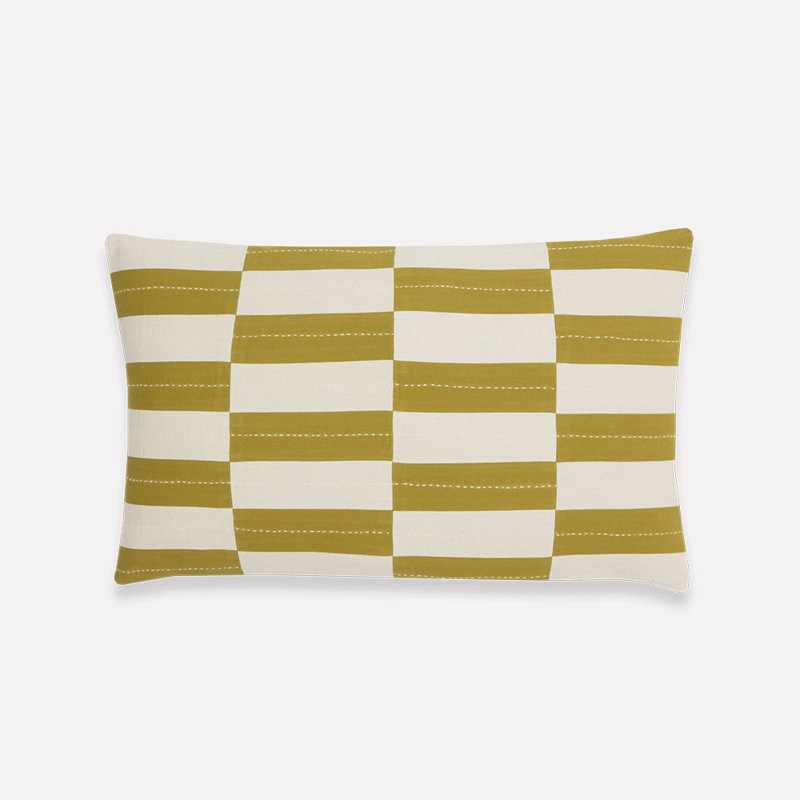 Checkered Lumbar Pillow, 16" H x 26" W, Brown/White Geometric
