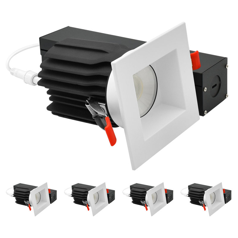 Luxrite 3 po Éclairage encastré à DEL sans cadre avec garniture carrée blanche interchangeable, 5CCT, CRI90, 15 / 20W, 1450 / 2100LM, faisceau à intensité variable de 60 °, lot de 4 à indice d'humidité