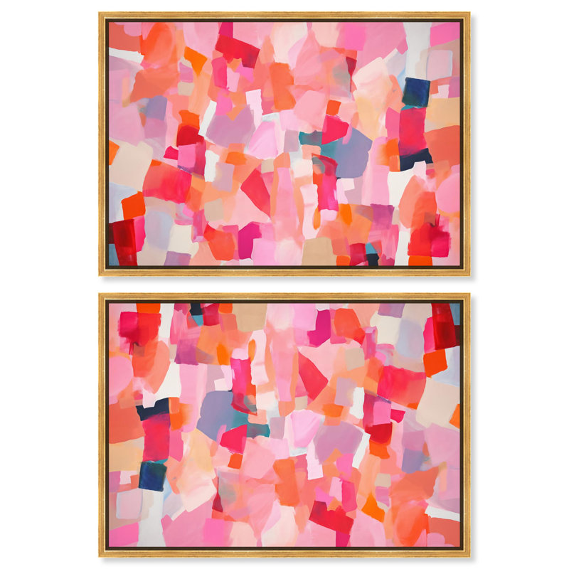 Art urbain coloré sur toile Crimson Pulse, H 11 po x l 16 po, Cadre flottant doré