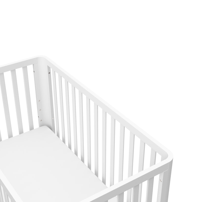 White and Natural 3-in-1 Convertible Crib with Rounded Posts