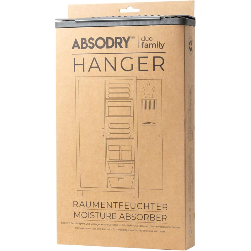 Absodry Duo Family Hanger Moisture Absorber Bag - Small Dehumidifier for Bedroom, Bathroom, Closet & RV - Scent Free Odour Eliminator for up to 90 Days, Electricity Free, 1 Pack