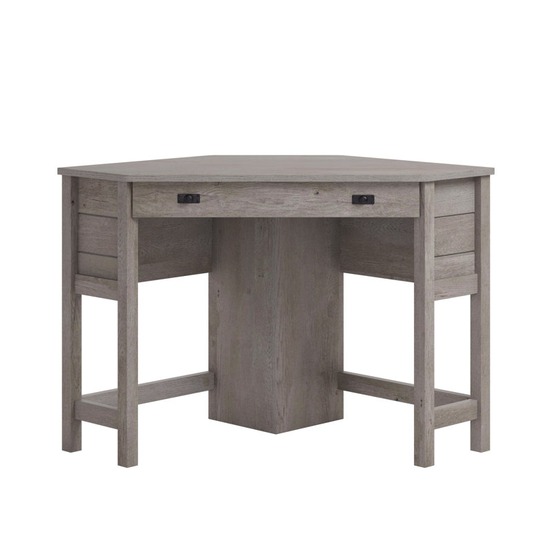 Bureau d'ordinateur de coin avec plateau coulissant pour clavier, finition brune