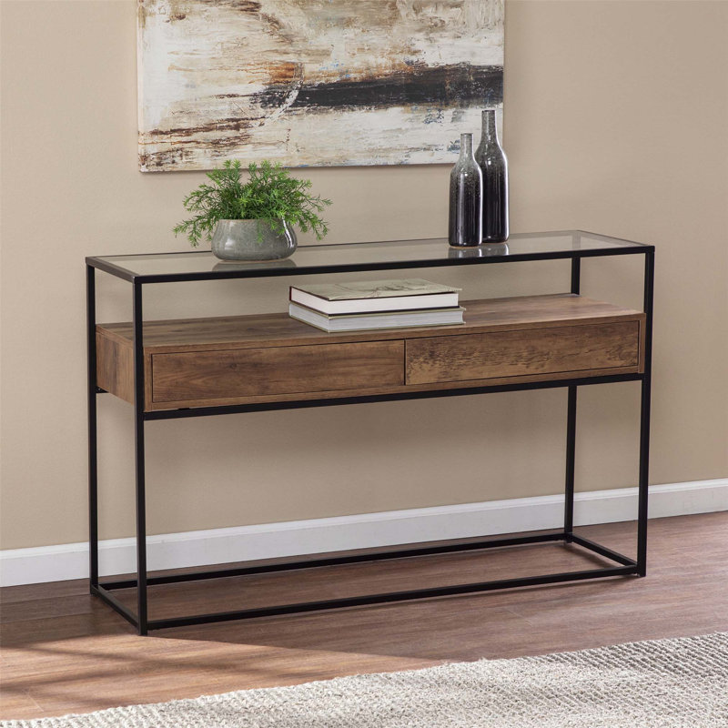 Console avec plateau en verre avec rangement, parfaite pour les intérieurs modernes et une organisation efficace