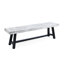 Banc en bois sablé gris avec cadre en métal rustique noir, design à lattes, 63 po x 14,58 po x 17,63 po, finition et panneaux à lattes.