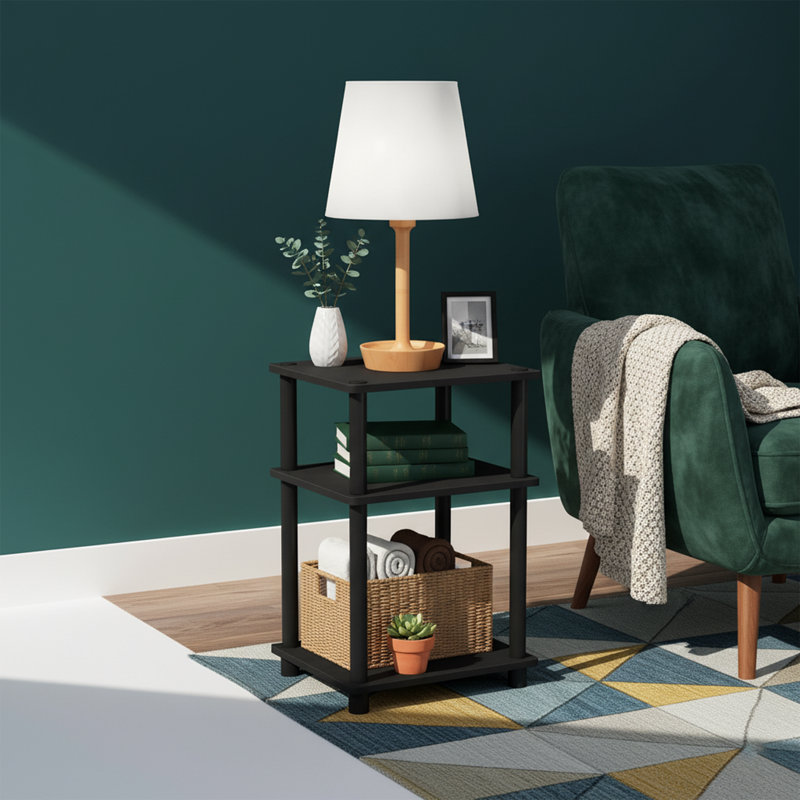 22.8'' H 3-Tier Nightstand - French Oak/Black Finish, Toolless Turn-N-Tube Assembly, Open Storage, Black