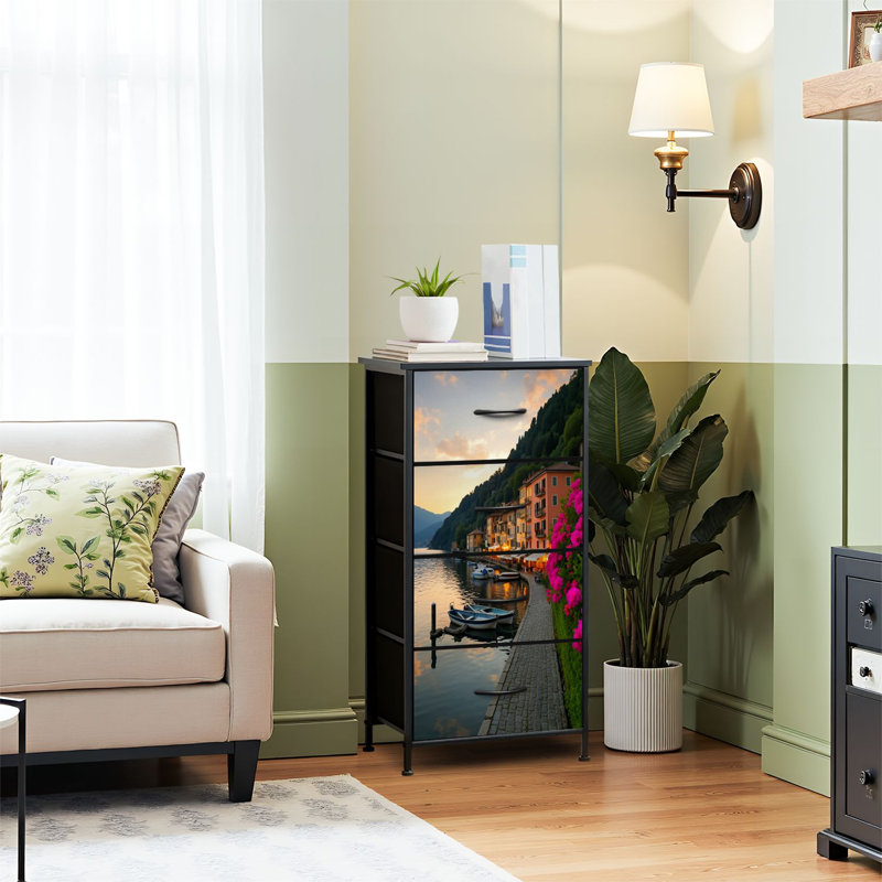 4 Drawer Dresser for Bedroom, Narrow Chest of Drawers, Wooden Top and Study Iron Frame 18"x37.5"-(WxH)