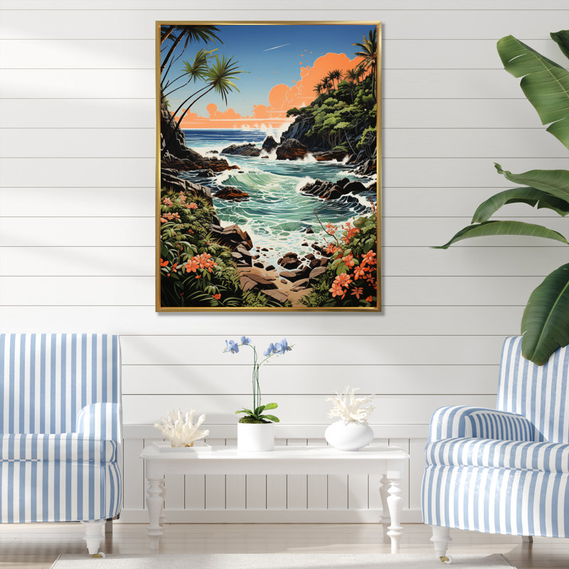 «Bara Coastaltropical Tropical Paradise II», reproduction sur toile, H 44 po x l 34 po x P 1,5 po, Cadre flottant doré