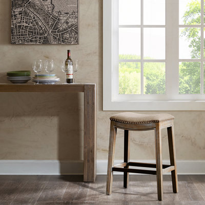 Polyester Upholstered Bar Stools with No Back and Nailed Head