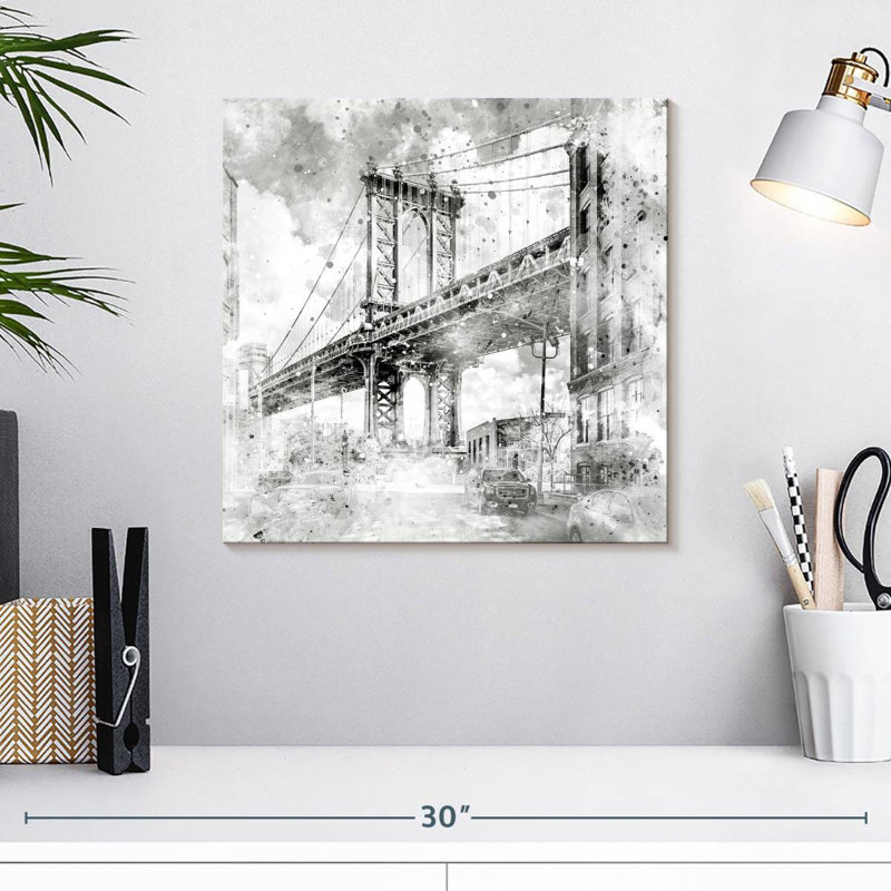 Lilie NYC Manhattan Bridge - monochrome, H 16 po x l 16 po