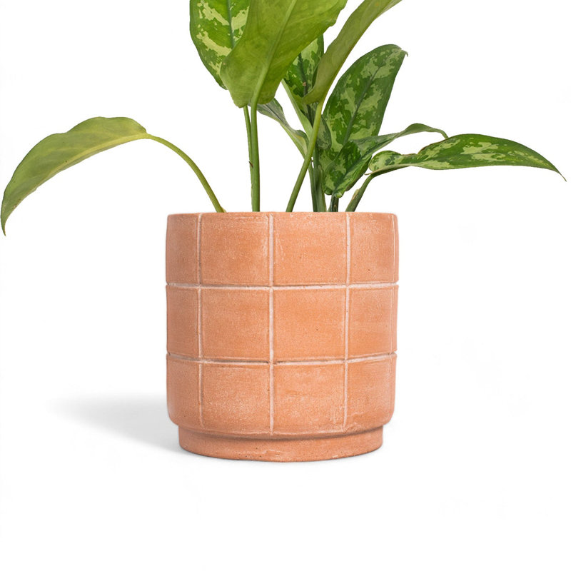 Grid Small Terracotta Planter, 9.5" H x 9.5" W x 8.5" D