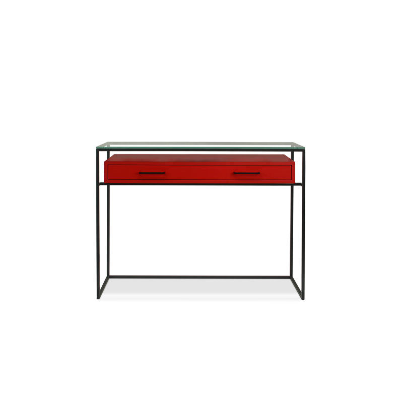 Damarii 110cm Glass Top Console Table, Black, Red