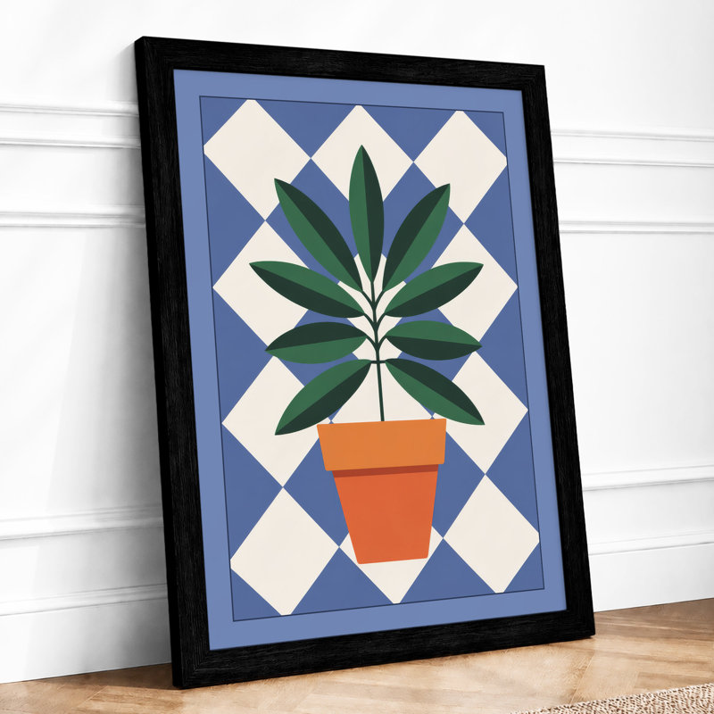 Potted Plant Geometry Botanical - Framed Print, A1 - 84.1 x 59.4 cm, Black