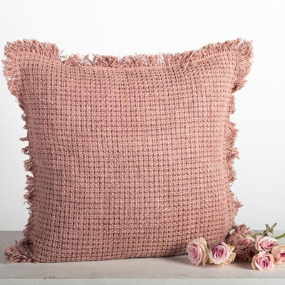 Fringed Cotton Blend Reversible Pillow Cover