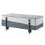 Élégante table basse grise et blanche avec plateau relevable fonctionnel et compartiment organisé