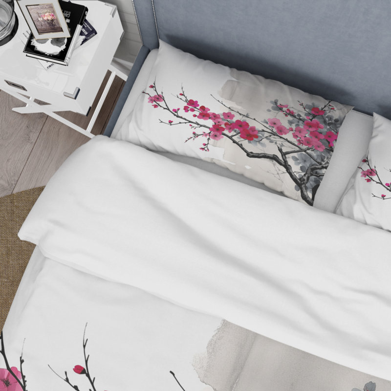 Ensemble de housse de couette en microfibre / polyester Asian Art Sumi Blossom II