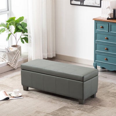 Demingo 41" Upholstered Contemporary Rectangular Storage Ottoman with Safety Hinge, Gray