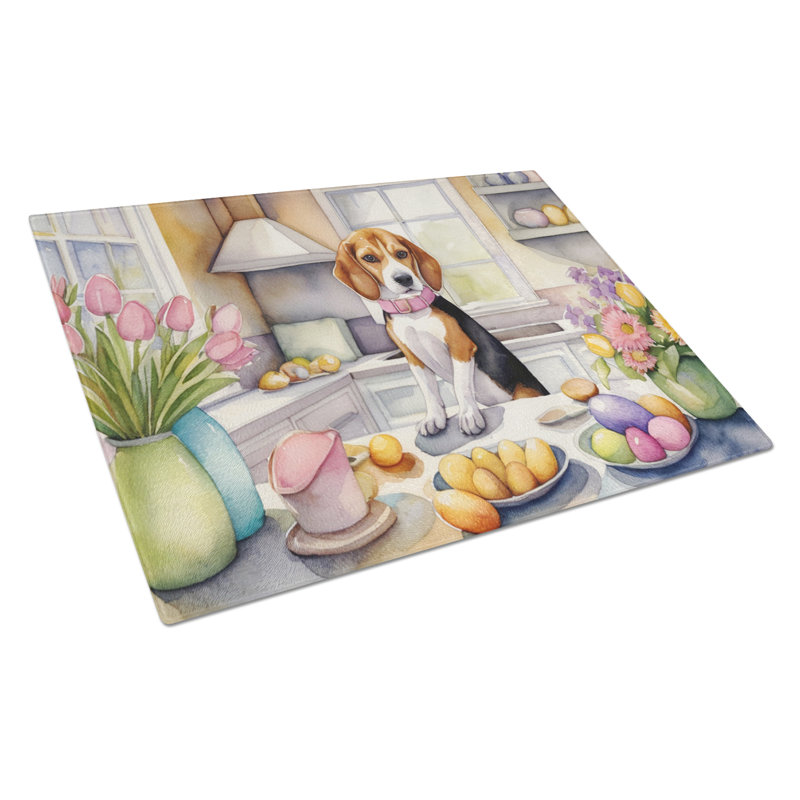 Decorating Easter Beagle Glass Cutting Board