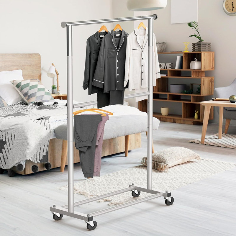 Double Rod Garment Rack, Grey
