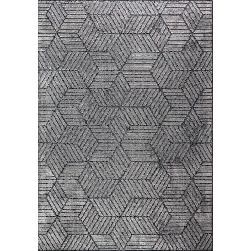 Rapture Geometric Shapes Area Rug in Gray, Rectangle 6'7" x 8'3"