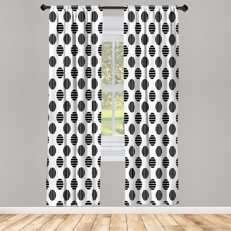 Paire de rideaux abstraits Wrought Studio ™, cercles modernes, 28 po, gris anthracite et blanc, L 28 po x L 63 po