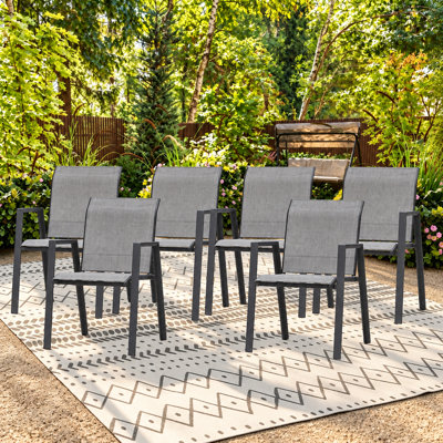 Ensemble de 6 chaises de salle à manger d'extérieur en polyester enduit de PVC avec structure et dossier en métal pour l'extérieur