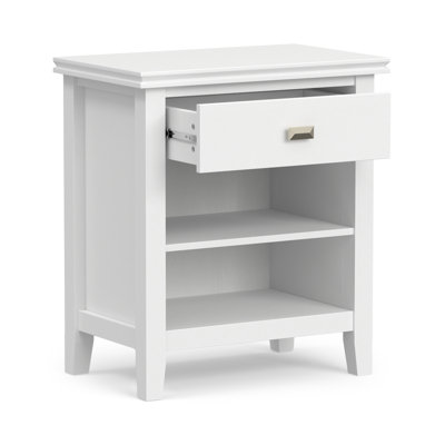 Table de chevet contemporaine en bois massif l 24 po Artisan avec 1 tiroir, rangement ouvert et boutons bronze