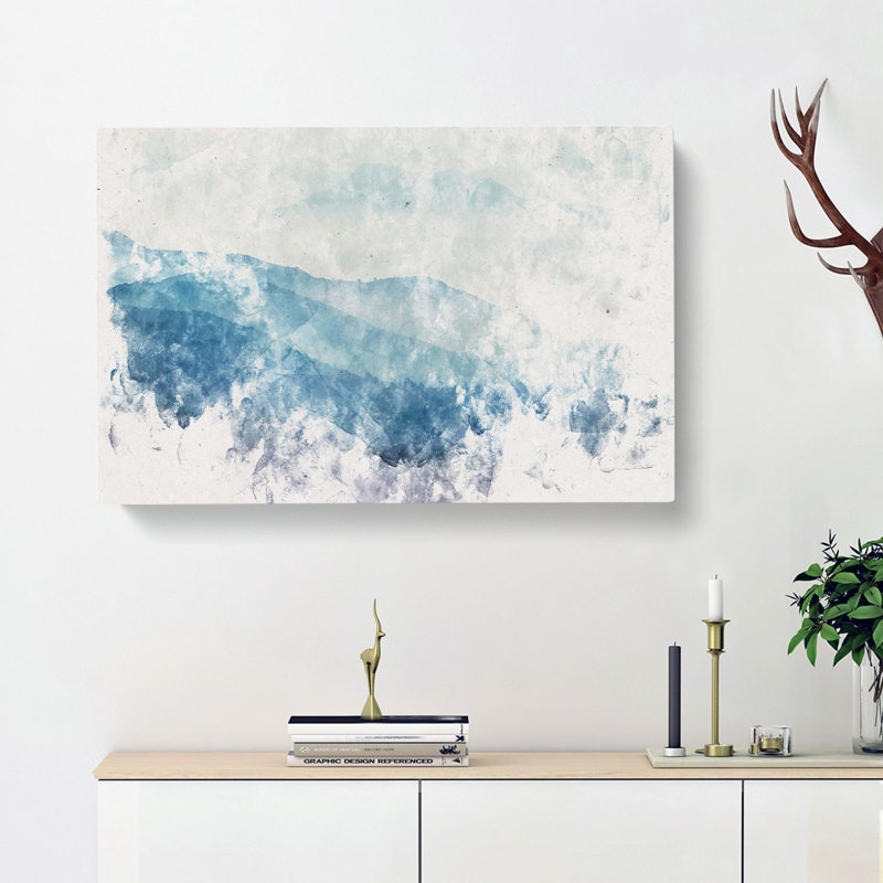 Mountain Fog In Crete Greece Watercolour - Wrapped Canvas Print, 50cm H x 76cm W x 3cm D