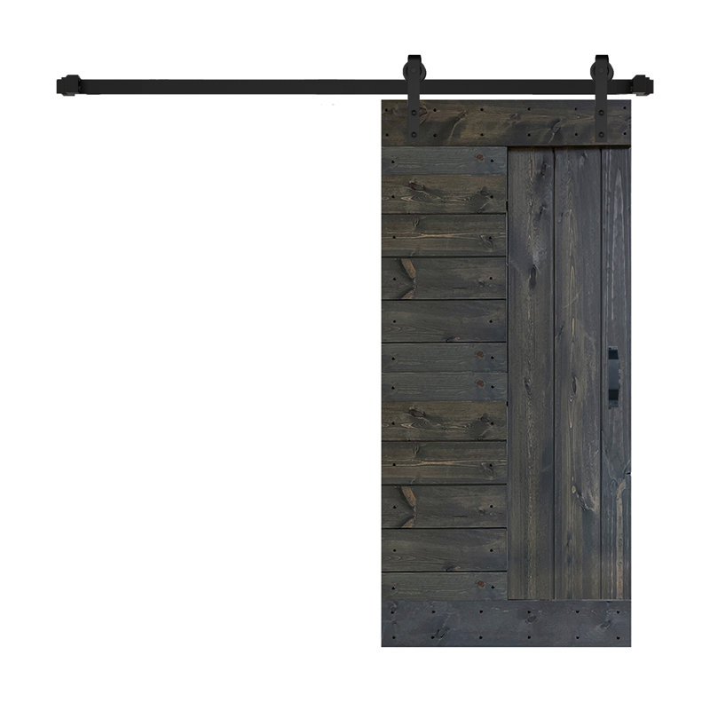 Carbon Gray Solid Knotty Pine Sliding Barn Door Kit with Black Hardware