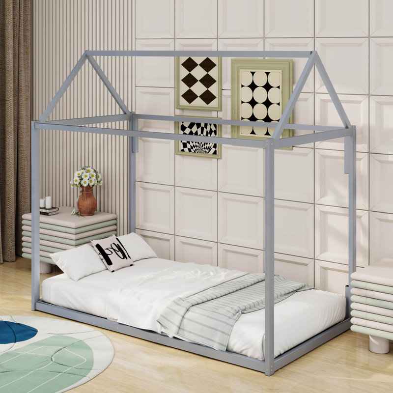 Lit plateforme simple en métal, Argent argent