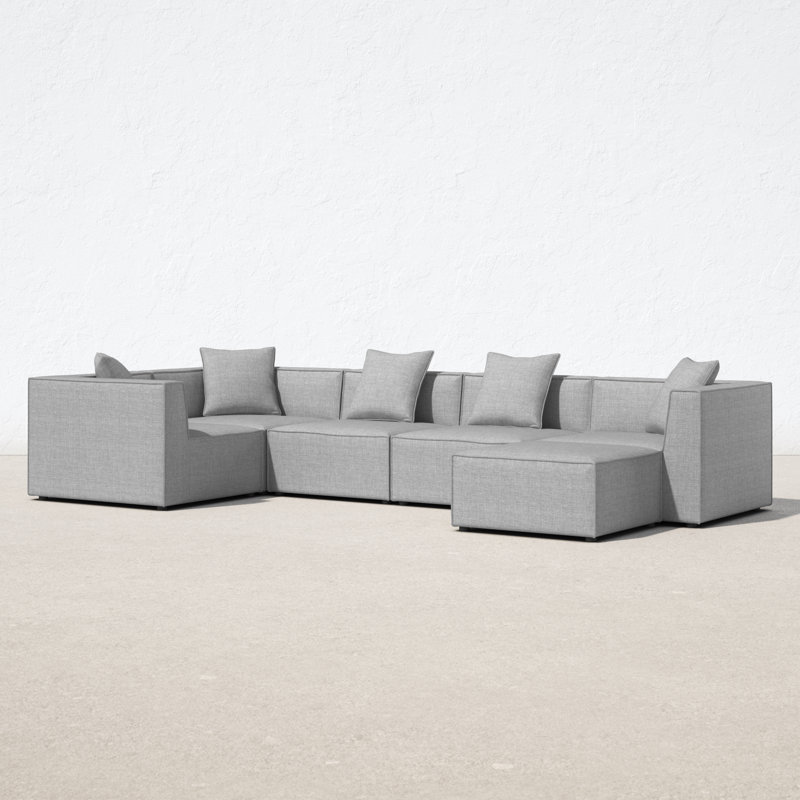 Saybrook Outdoor Patio Upholstered 6-Piece Sectional Sofa, Gray