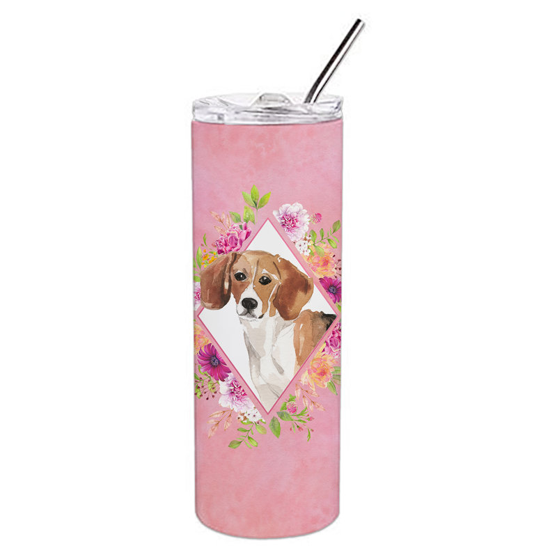 E23BF9F8391D466E9CA4F8DFEBD9A7DB de verre 20 oz à double paroi en acier inoxydable chiot, Beagle brun, Rose