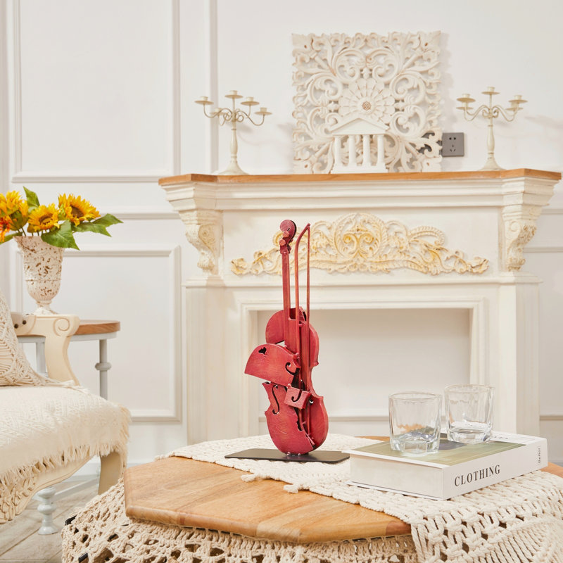Sculpture de violon en métal faite à la main et peinte à la main, Bourgogne