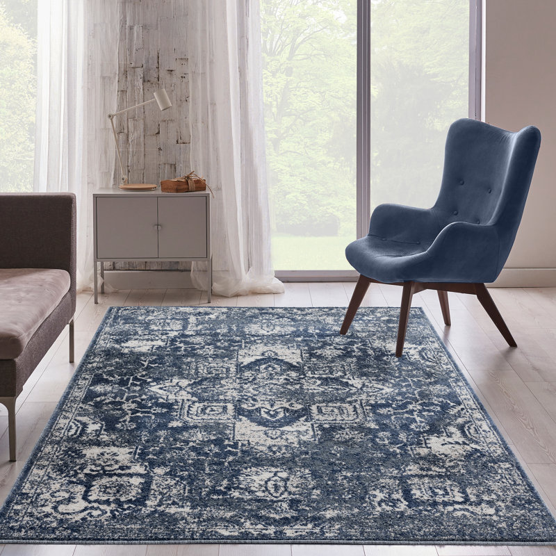 Tapis de zone bleu abstrait Taba, Rectangle de 5 pi x 7 pi