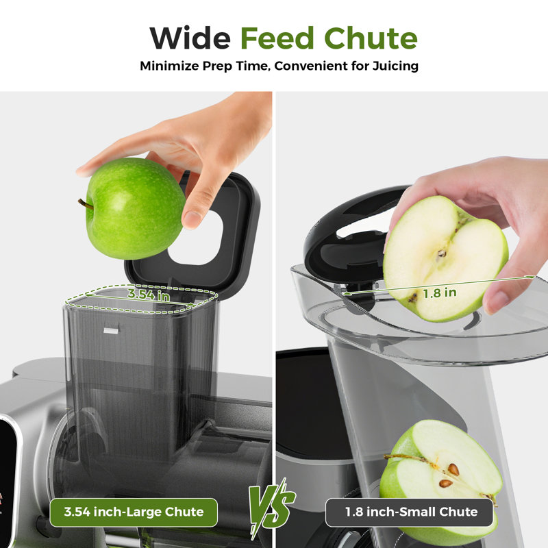Wetie Cold Press Juicer with Touchscreen, 3.54" Wide Feed Chute, Adjustable Pressure, Quiet 200W Slow Juicer, Silver